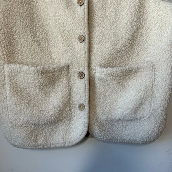 Faux shearling Sherpa fleece button up vest pockets layering piece comfort M - Picture 3 of 7
